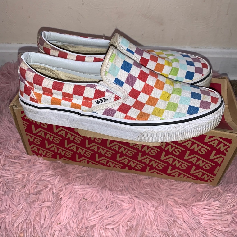 Vans checkerboard rainbow slip-one